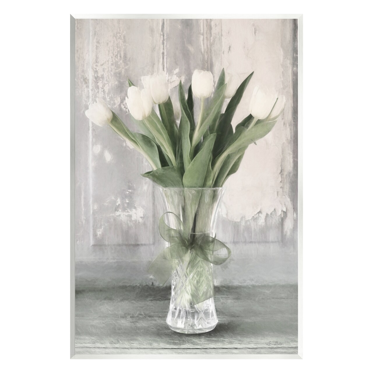 Stupell Industries Farmhouse Distressed White Tulips Wall Plaque Art